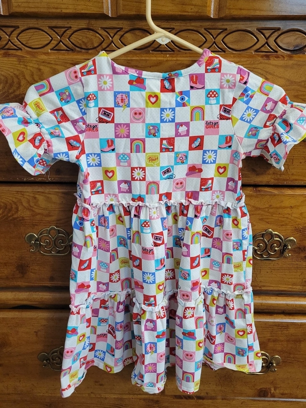 Girls' Pink Multi-Print Casual Tiered Dress